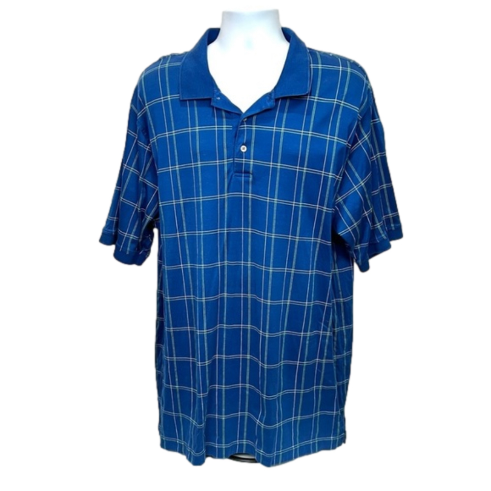 Jos.A.Bank Men’s Short Sleeve Blue Checked Polo Shirt Size XXL
